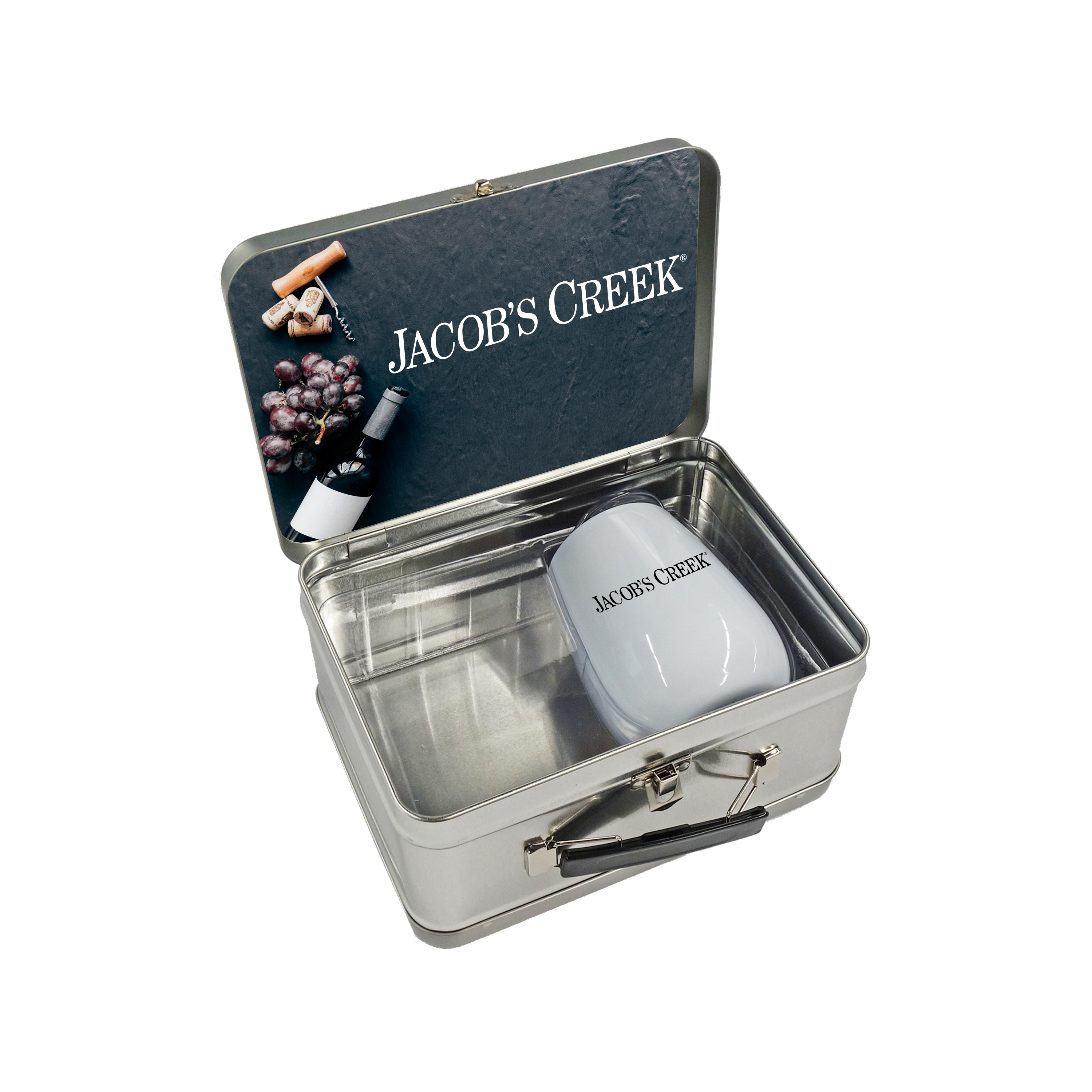 Retro Lunchbox + Single 10 oz Stemless Wine Glass In Vacuum Insert