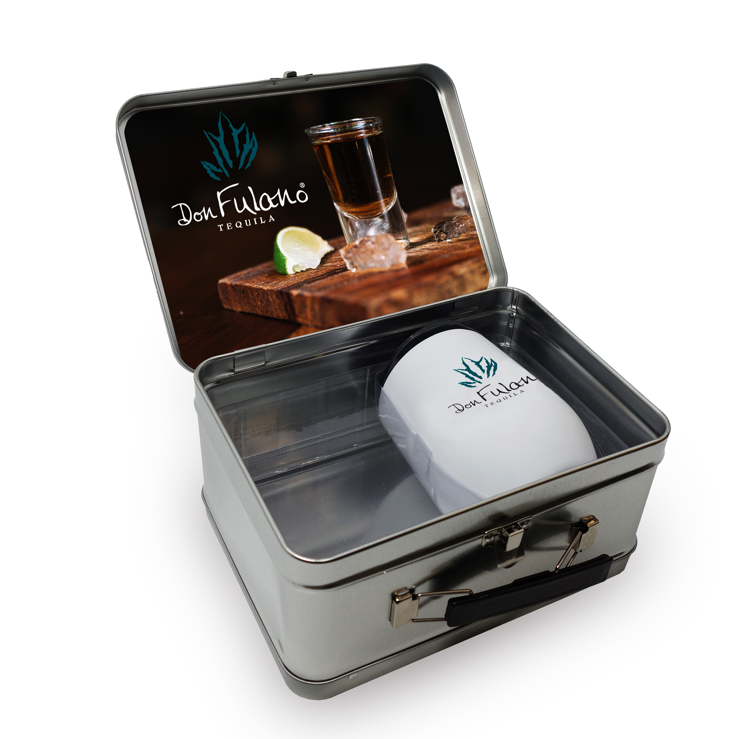 Retro Lunchbox + Single 12 oz Rubberized Finish Stemless Wine Glass In Vacuum Insert