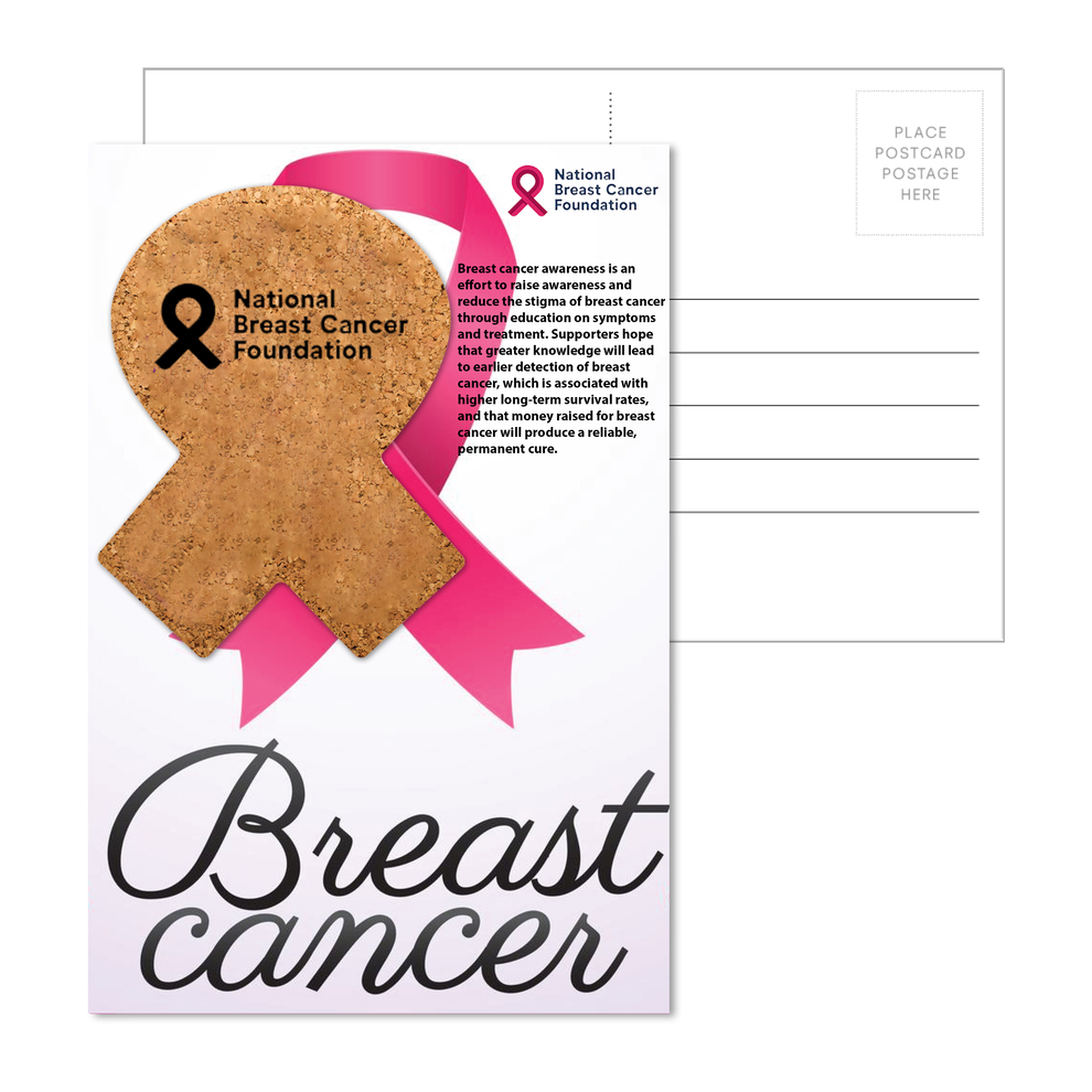 Post Card With Awareness Ribbon Cork Coaster