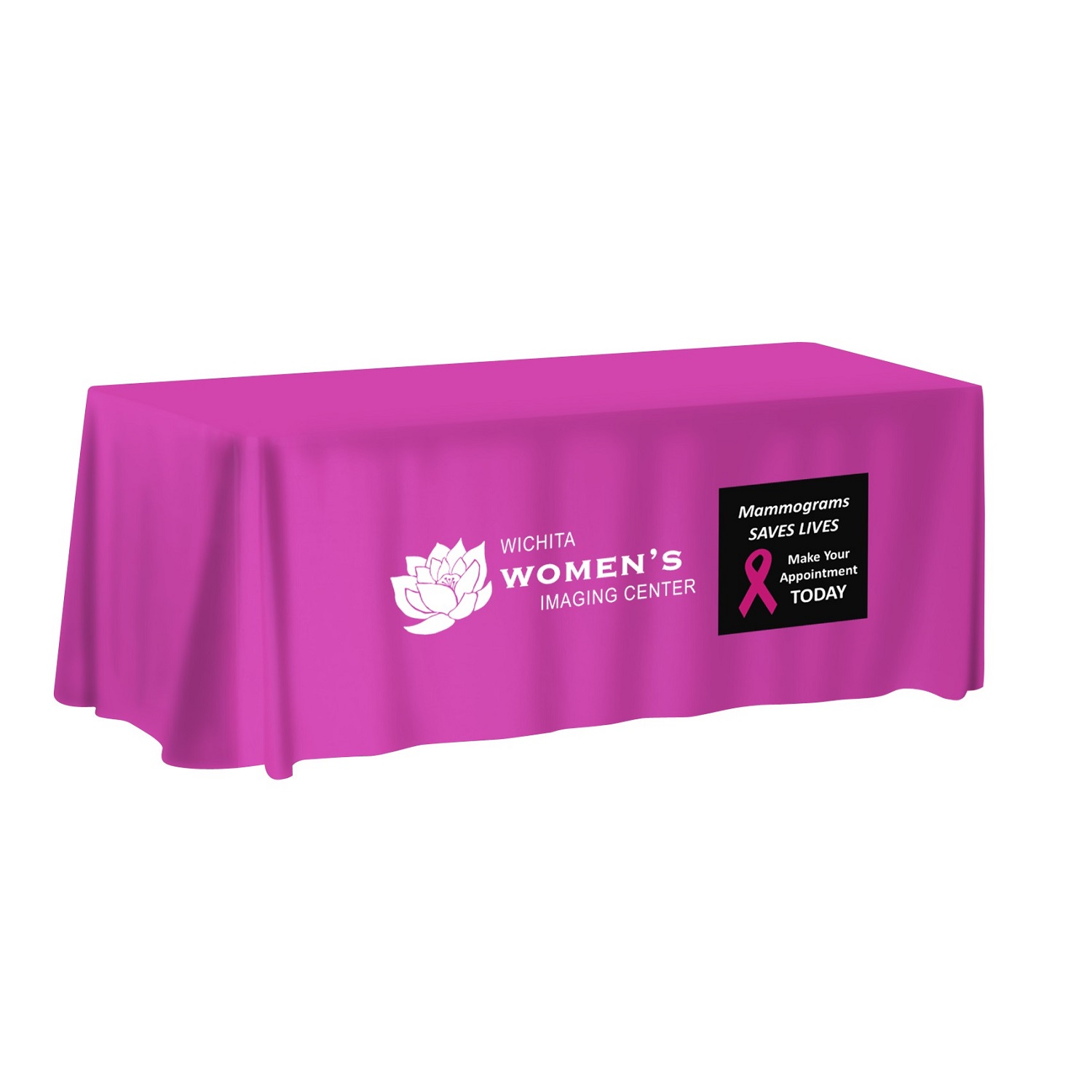 8-Ft. NON-FITTED Front Print ONLY Table Cover  (With Stock Fabric Color)