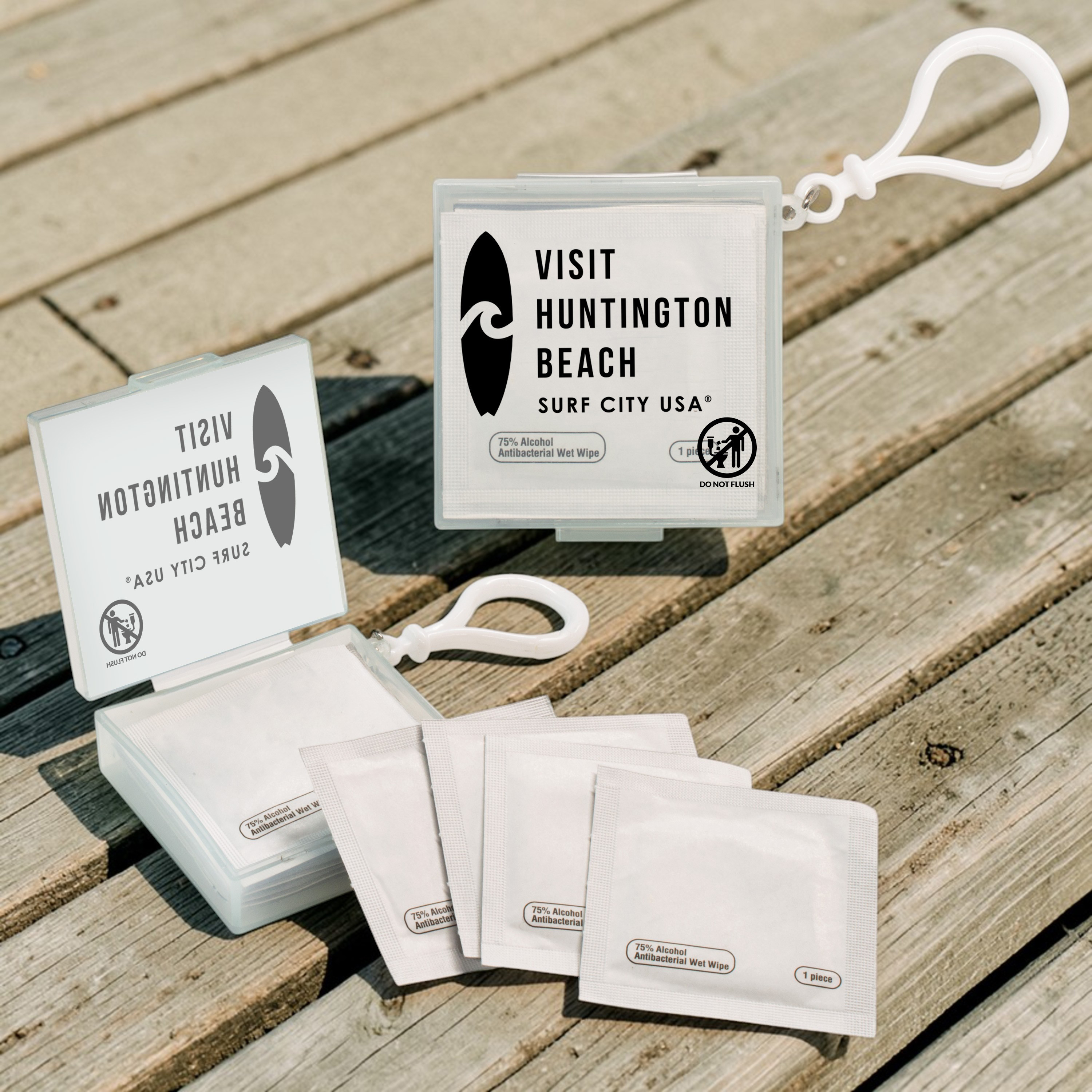 10 Pack Individiual Antibacterial Wet Wipes In Case With Carabiner.