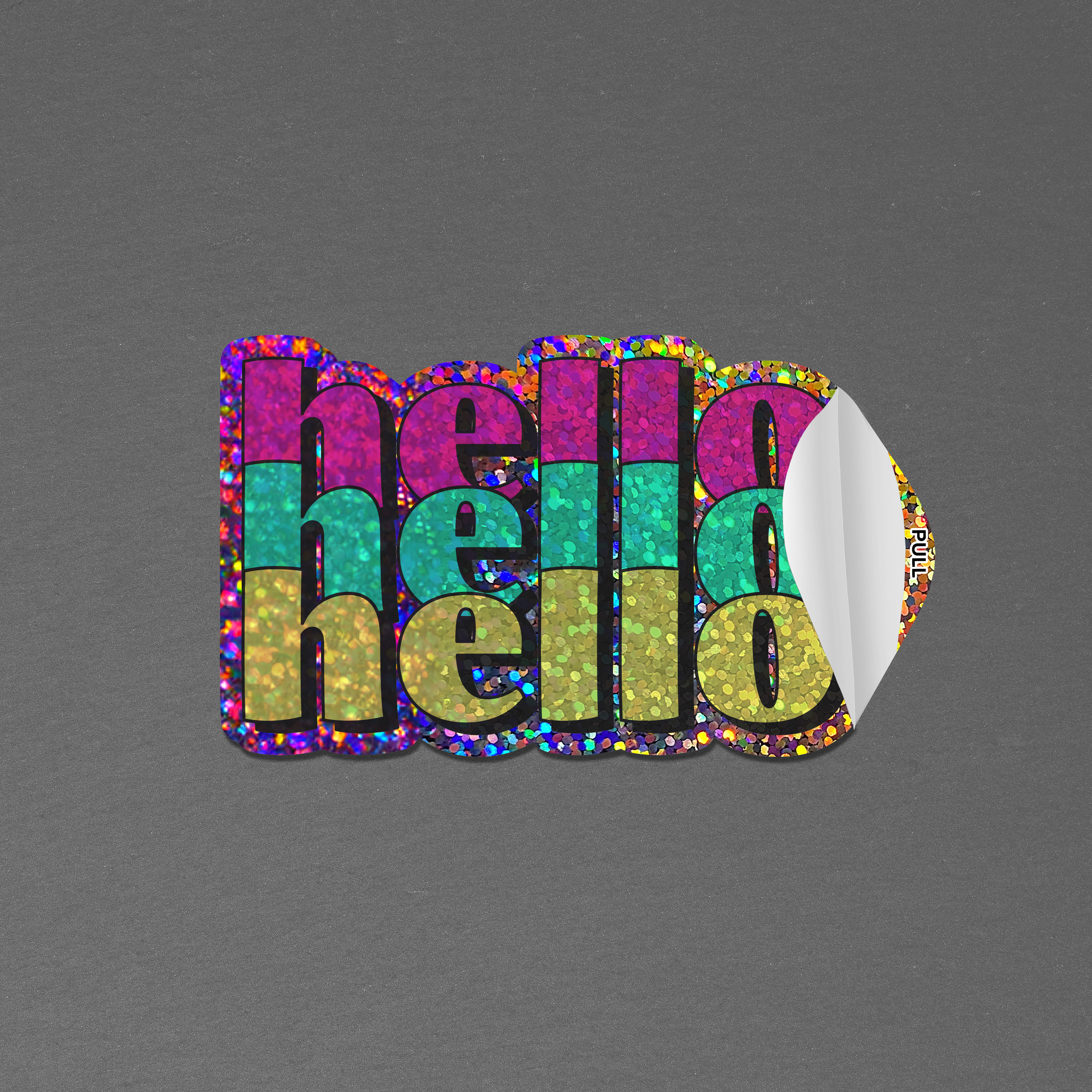 3" x 2" Vinyl Die Cut Glitter Sticker with pull tab 6mil
